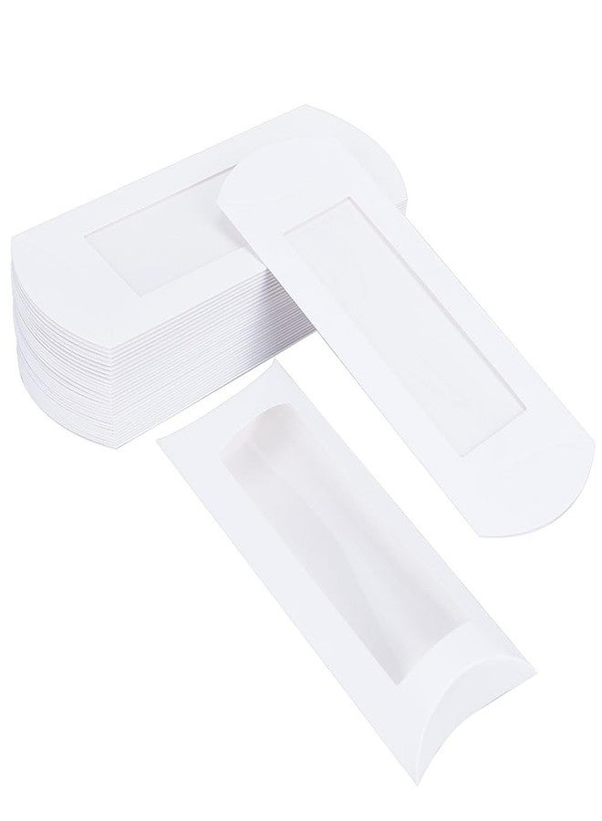 BENECREAT 30pcs 6.3x2.8x1inch White Paper Pillow Candy Boxes, Gift Boexes with PVC Visible Window for Birthday Wedding Party Favors Supplies - Image 1